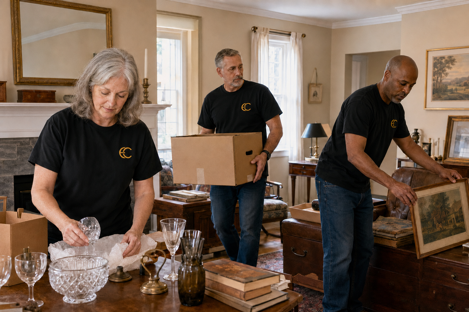 An Estate Closeouts team carefully organizing household contents