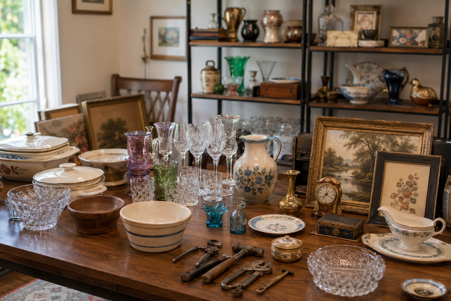 A thoughtfully arranged collection of estate furnishings and household items