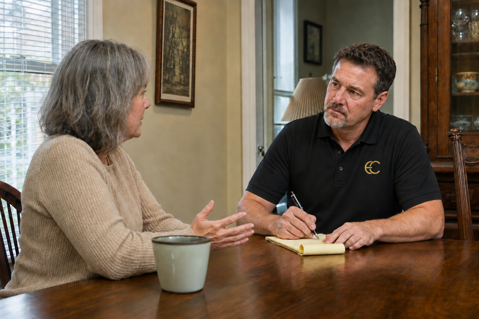 An Estate Closeouts professional listening and planning with a client
