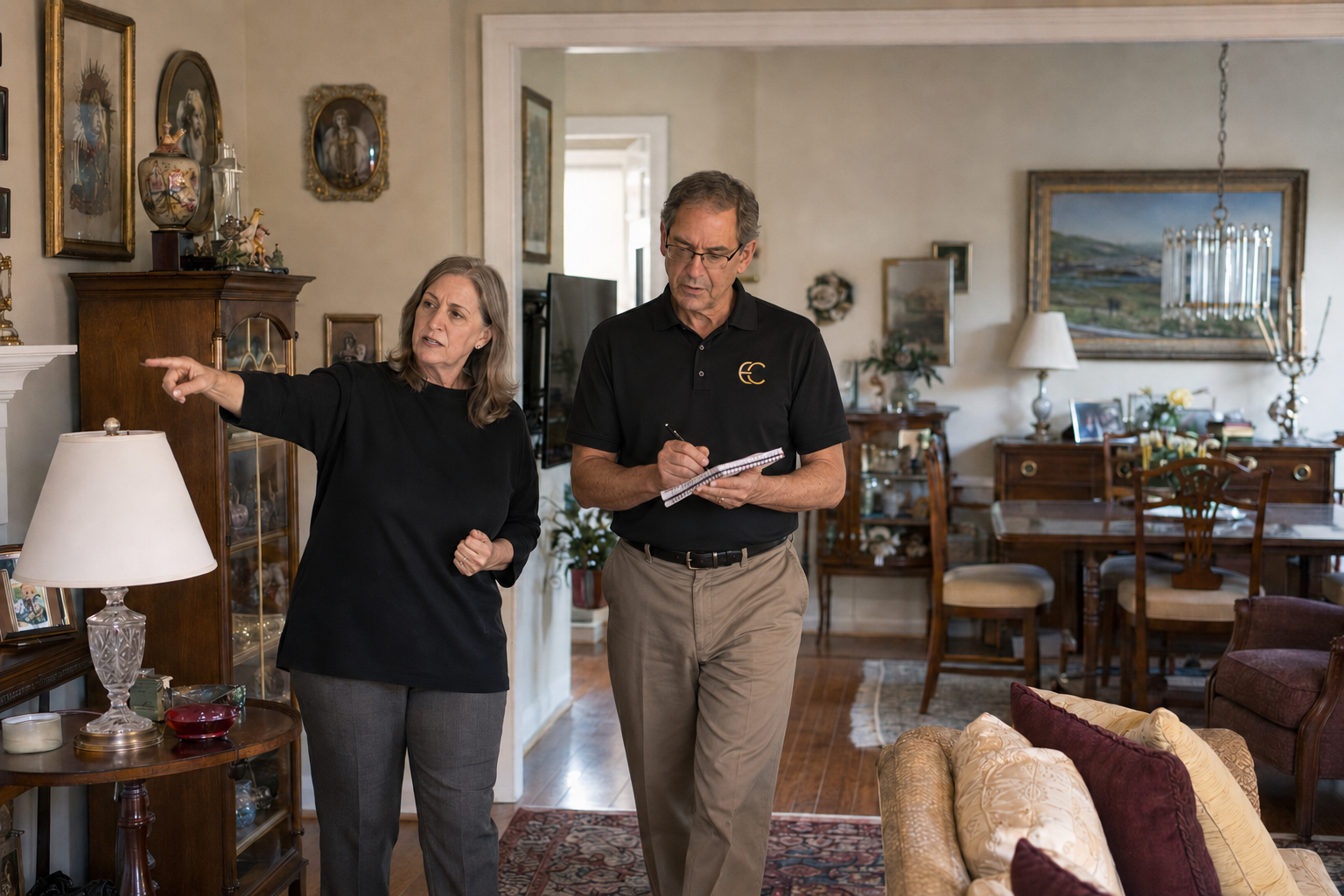An Estate Closeouts professional taking notes during a property walkthrough